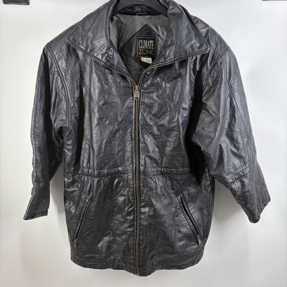 Vintage 90s Grunge Motorcycle‎ Leather Climate Zone Patchwork Black Jacket